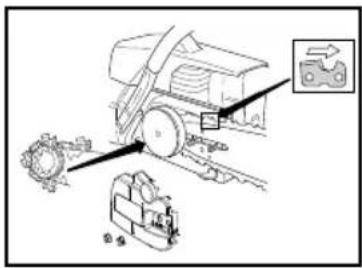 Diagram showing mechanical assembly with gears and a tractor, including a close-up of the gear mechanism.