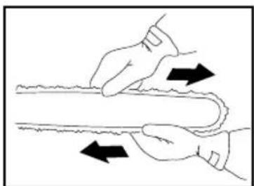 Illustration of two hands holding a curved object with directional arrows indicating motion (no text or symbols)