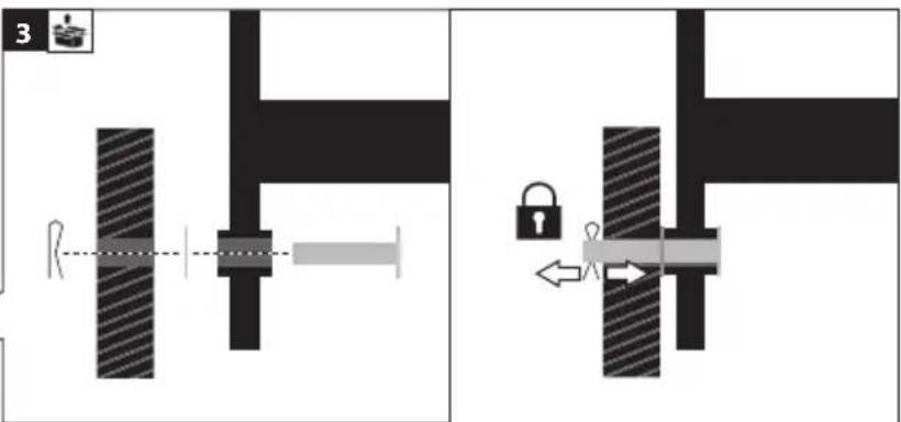 Diagram illustrating mechanical locking mechanism with labeled components and directional arrows