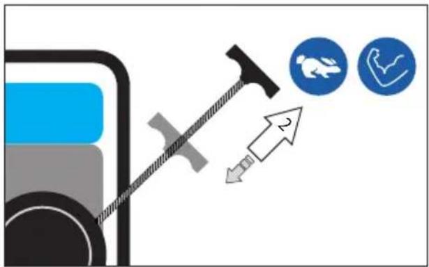Diagram illustrating a mechanical linkage system with gear, tool, and directional arrows indicating motion or movement.