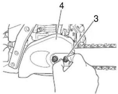 Technical diagram showing a hand operating a mechanical component with labeled parts 3 and 4