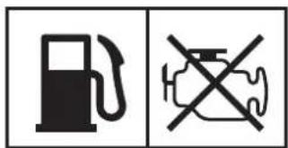 Two regulatory symbols: a fuel pump icon and a crossed-out vehicle with exhaust pipes, commonly used in vehicle safety or fuel safety regulations.