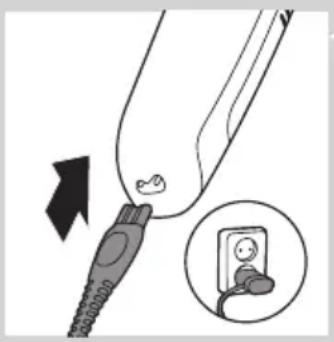 Diagram showing a medical or electrical device with an arrow indicating direction and an inset close-up of a socket installation.