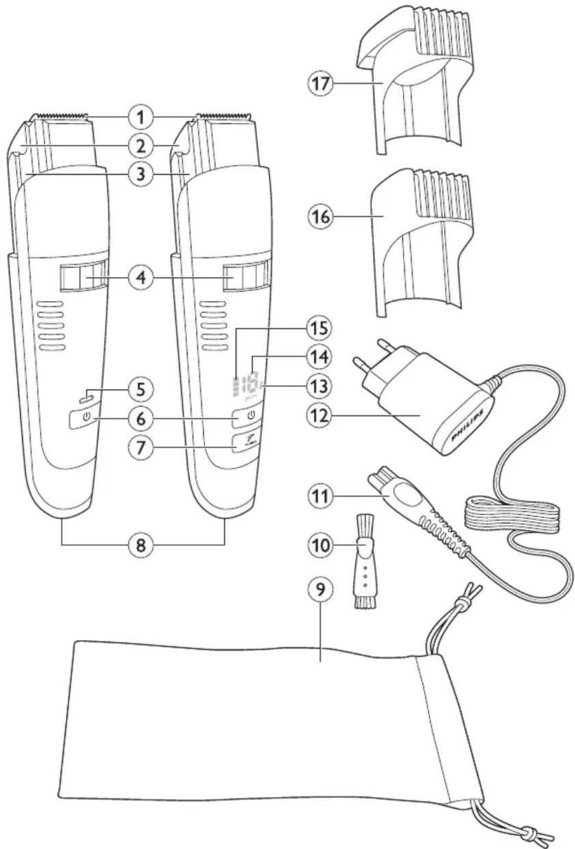 Technical diagram of a hairpin and power cord with numbered parts for identification