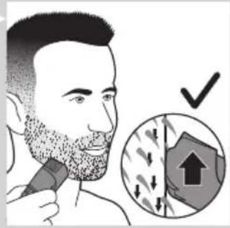 Illustration showing a person brushing teeth with a checkmark and an arrow indicating direction of movement or inspection.