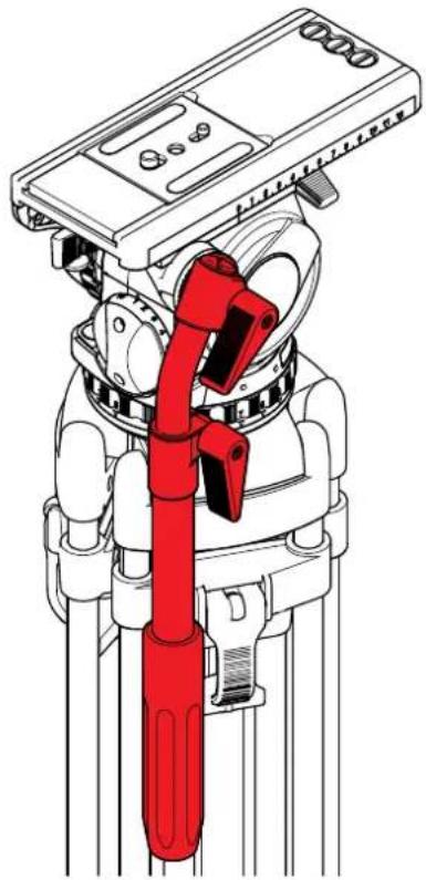 Technical line drawing of a robotic arm with red tool handle (no text or symbols)