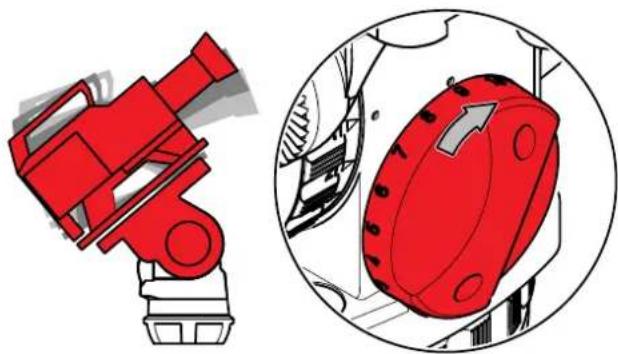Illustration of a red automotive component with a circular inset showing its internal components (no text or symbols)