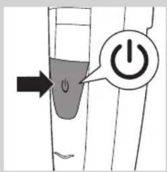 Diagram showing a power switch inside a test tube with an arrow pointing to it, and a power button icon labeled 'Power'.