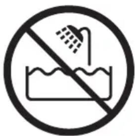 Prohibition sign showing shower spraying over water with no text or symbols
