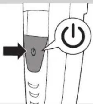 Diagram showing a test tube with a power button and an arrow pointing to it, indicating action or operation.
