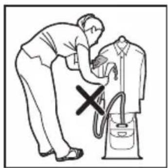 Illustration of a person using a hairdryer to clean a shirt with a cross mark (no text or symbols)