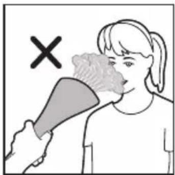 Illustration showing a person using a hairdryer to emit a nasal swab, with a 'X' symbol indicating the correct outcome.