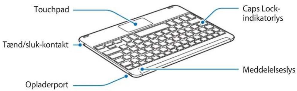 Touchpad Tænd/sluk-kontakt Opladerport Caps Lock-indikatorlys Meddelelseslys