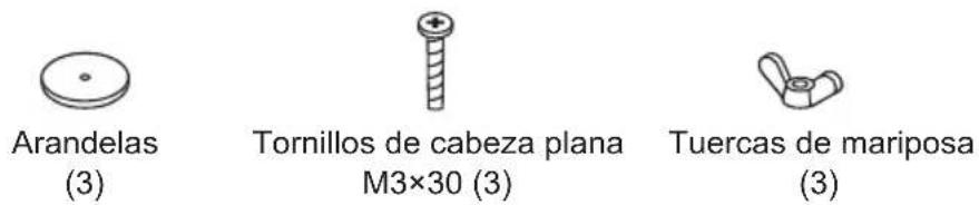 Arandelas (3) Tornillos de cabeza plana M3×30 (3) Tuercas de mariposa (3)