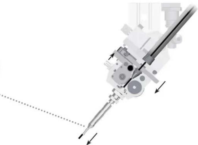Mechanical assembly diagram showing a tool interacting with a mechanical component (no text or symbols visible)