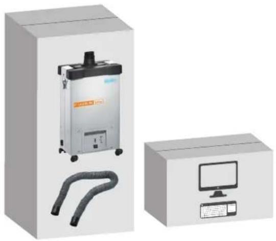 Illustration of a portable industrial machine with coiled tubing and a computer monitor, shown in two different views (no text or symbols present)