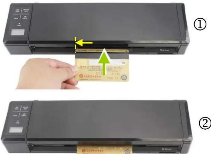 Diagram showing two steps of printer printing a card, with arrows indicating the process and labels in Chinese.
