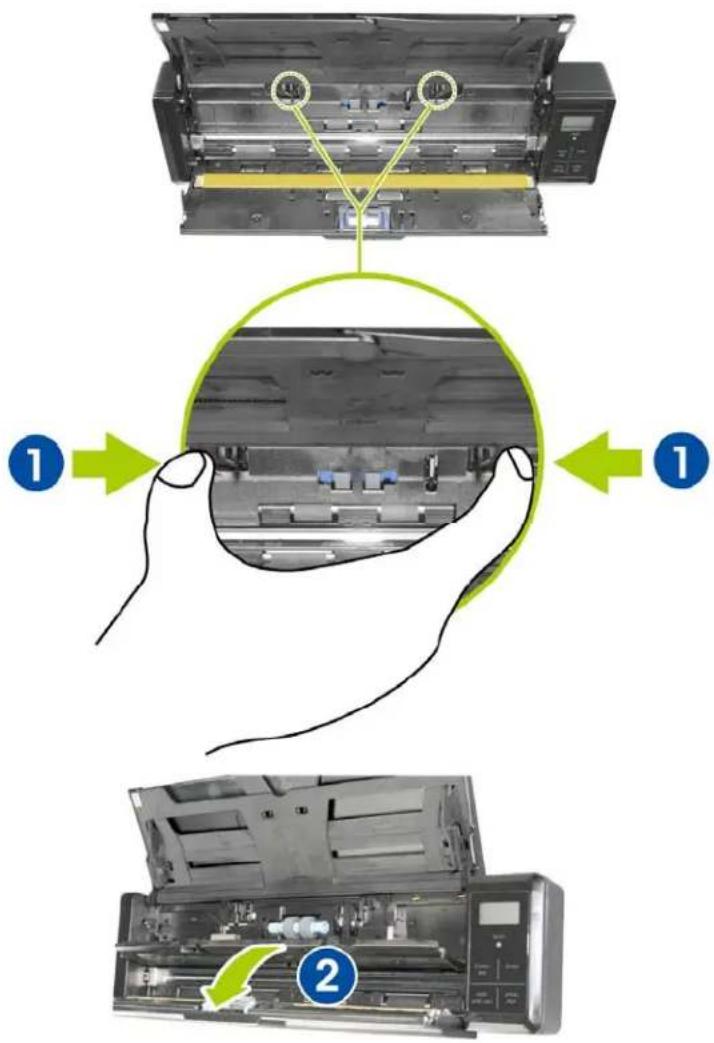 Diagram illustrating the assembly of a printer's internal structure, showing steps from opening to disassembly.