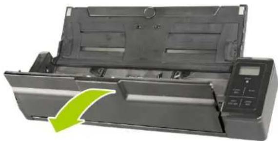 Exterior view of a printer with a green arrow indicating a download or write operation (no text or symbols visible)