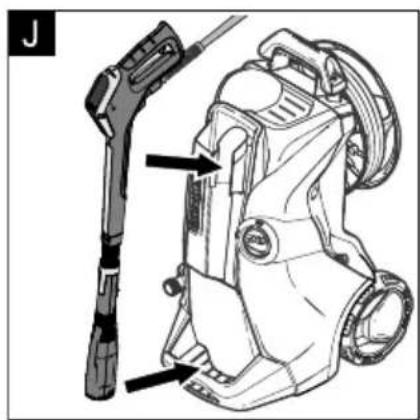 Technical line drawing of a mechanical device with a tool and component, no visible text or symbols