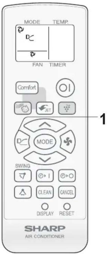 MODE TEMP. FAN TIMER Comfort JET MODE SWING CLEAN CANCEL DISPLAY RESET 1 SHARP AIR CONDITIONER
