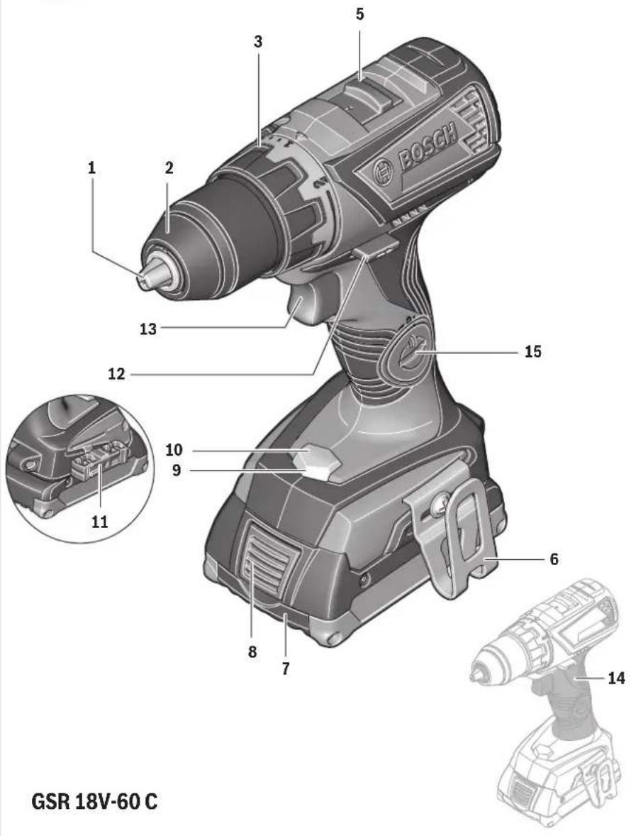 BOSCH 1 2 3 5 13 12 15 10 9 11 6 8 7 14 GSR 18V-60 C