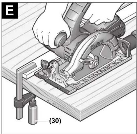 Mechanical assembly diagram showing a hand using a Bosch tool on a workbench, with no visible text or symbols.