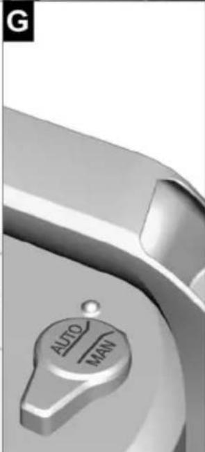 Close-up of a metallic mechanical knob with 'AUTO/MAN' label (no additional text or symbols)