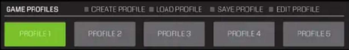 GAME PROFILES CREATE PROFILE LOAD PROFILE SAVE PROFILE EDIT PROFILE PROFILE 1 PROFILE 2 PROFILE 3 PROFILE 4 PROFILE 5