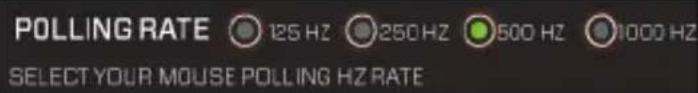 POLLING RATE 125 Hz 250 Hz 500 Hz 1000 Hz SELECT YOUR MOUSE POLLING HZ RATE