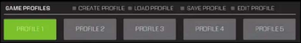 GAME PROFILES CREATE PROFILE LOAD PROFILE SAVE PROFILE EDIT PROFILE PROFILE 1 PROFILE 2 PROFILE 3 PROFILE 4 PROFILE 5