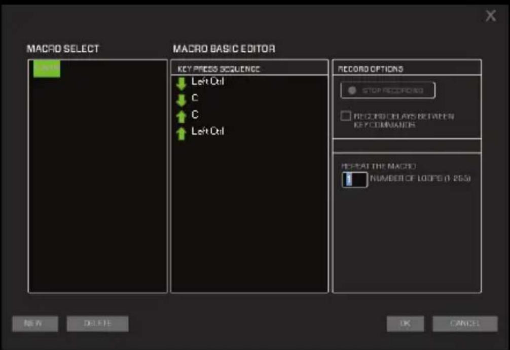 MACRD SELECT MACRD BASIC EDITOR KEY PRESS SEQUENCE ↓ Left Out ↓ C ↑ C ↑ Left Out RECORD OPTIONS STOP RECORDING RECORD RELAYS BETWEEN KEY COMMANDS REPEAT THE MACD: NUMBER OF LOOPS (0.255) OK CANCEL NEW DELETE OK CANCEL