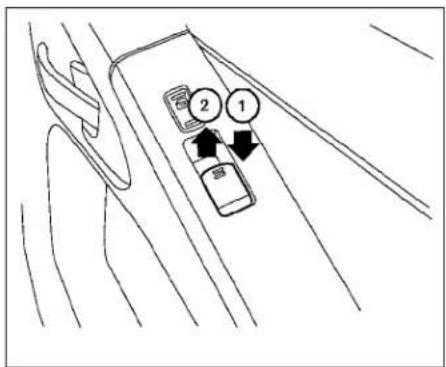 Diagram showing a car interior with labeled parts and directional arrows indicating movement or movement.
