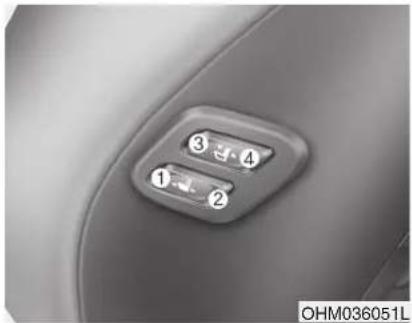 Close-up of a car's side panel with numbered buttons (1-4) and a small icon, no readable text or symbols beyond labels.