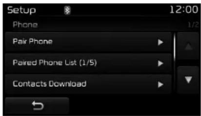 Setup 12:00 Phone Pair Phone Paired Phone List (1/5) Contacts Download