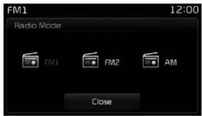 FM1 12:00 Radio Mode FM1 FM2 AM Close