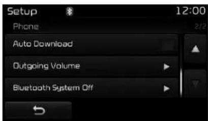 Setup Phone Auto Download Outgoing Volume Bluetooth System Off 12:00