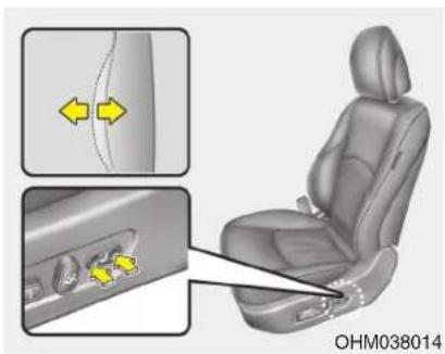Interior view of a car seat with highlighted buttons and directional arrows (no text or symbols)