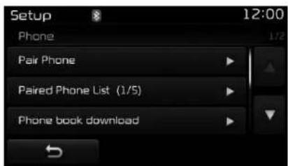 Setup 12:00 Phone Pair Phone Paired Phone List (1/5) Phone book download
