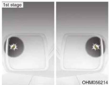 Two identical grayscale images showing a circular object with a starburst design, labeled '1st stage' and 'OHM056214' (no additional text or symbols)