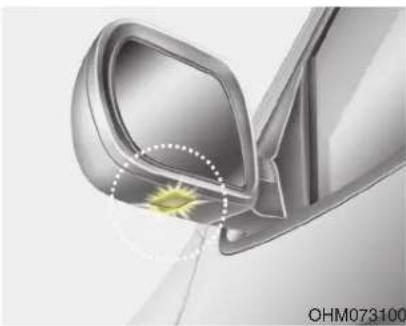 Close-up illustration of a car's side mirror and dashboard (no text or symbols visible)