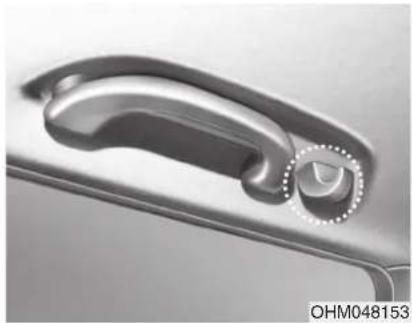 Close-up of a metallic door handle with a circular dial indicator (no text or symbols visible)
