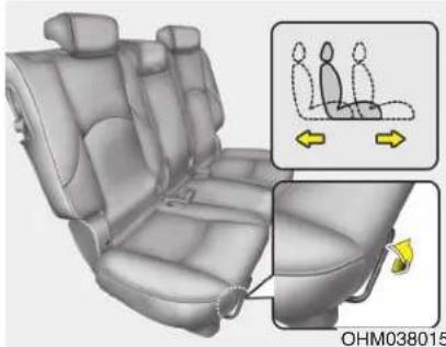 3D rendering of a car seat assembly with highlighted seat positions and a yellow directional arrow indicating movement (no text or symbols)