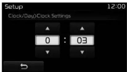 Setup 12:00 Clock/Day>Clock Settings 0 : 03