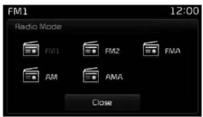 FM1 12:00 Radio Mode FM1 FM2 FMA AM AMA Close