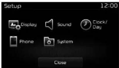 Setup 12:00 Display Sound Clock/ Day Phone System Close