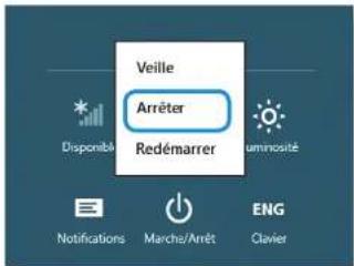 Veille Arrêter Redémarrer Disponible uminosité Notifications Marcha/Arrêt Eng Clavier