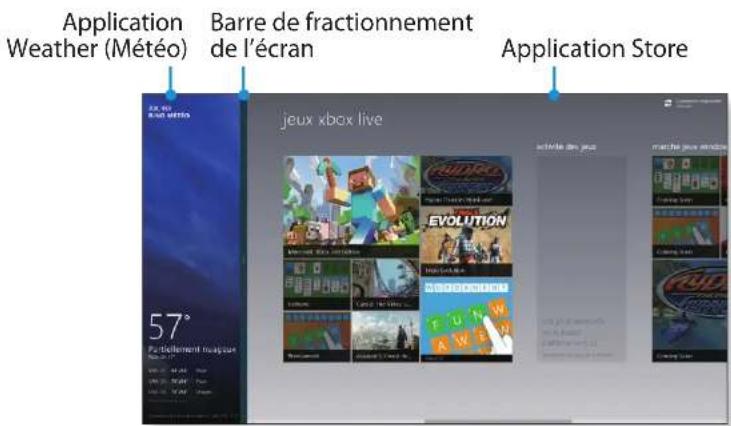 Application Weather (Météo) Barre de fractionnement de l'écran Application Store 57° Jeux xbox live
