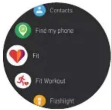 Contacts Find my phone Fit Fit Workout Flashlight