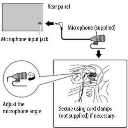Rear panel Microphone (supplied) Microphone input jack Adjust the microphone angle Secure using cord clamps (not supplied) if necessary.